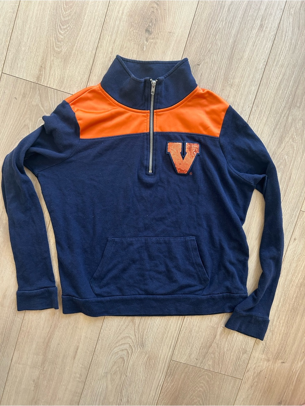 PINK Victoria's Secret Navy and Orange Quarter-Zip Pullover Sweater